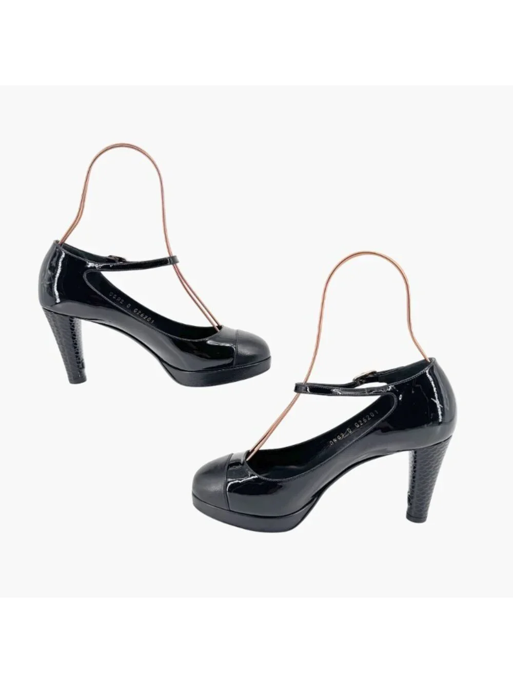 Chanel Platform Pumps Size 38 US 7-7.5 Black Patent Cap Toe Mary Jane Mid Heel - Picture 10 of 15